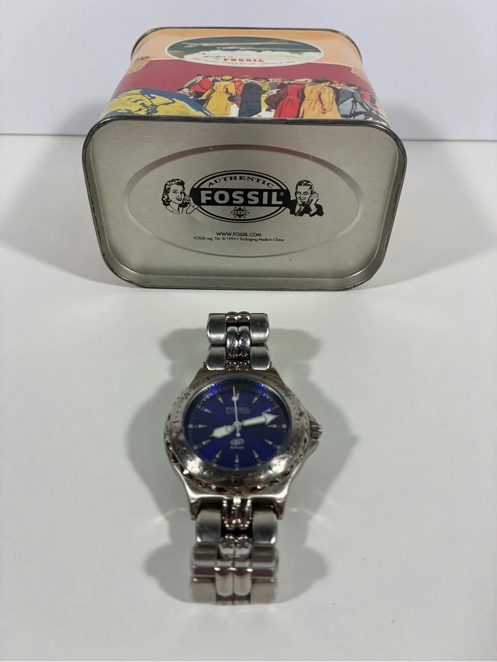 FOSSIL Blue AM-3175 Stainless Steel Quartz Analog Men's Watch Vintage Waterproof